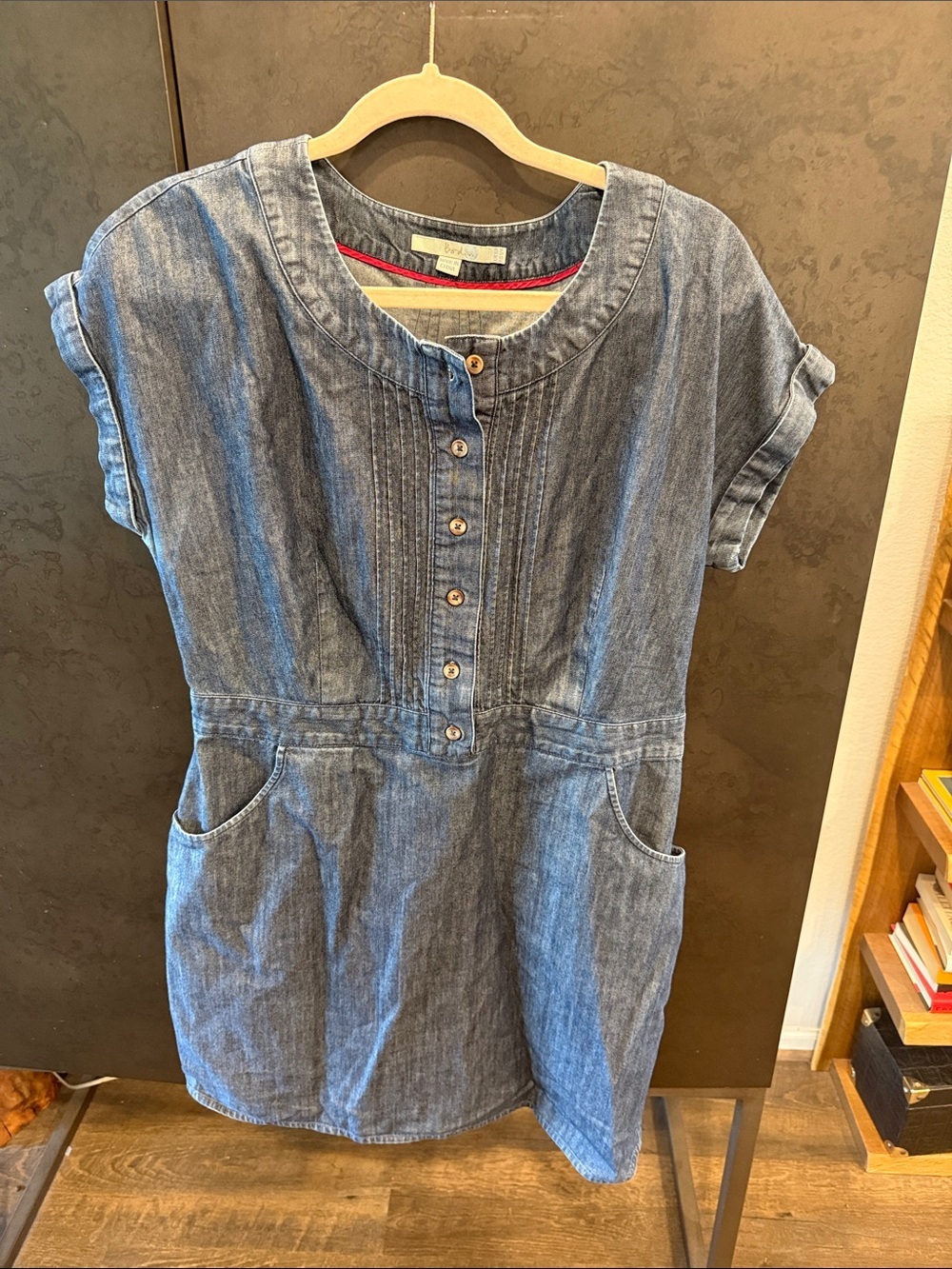 100% Cotton Boden Chambray Short-Sleeve Tunic Dress - Blue